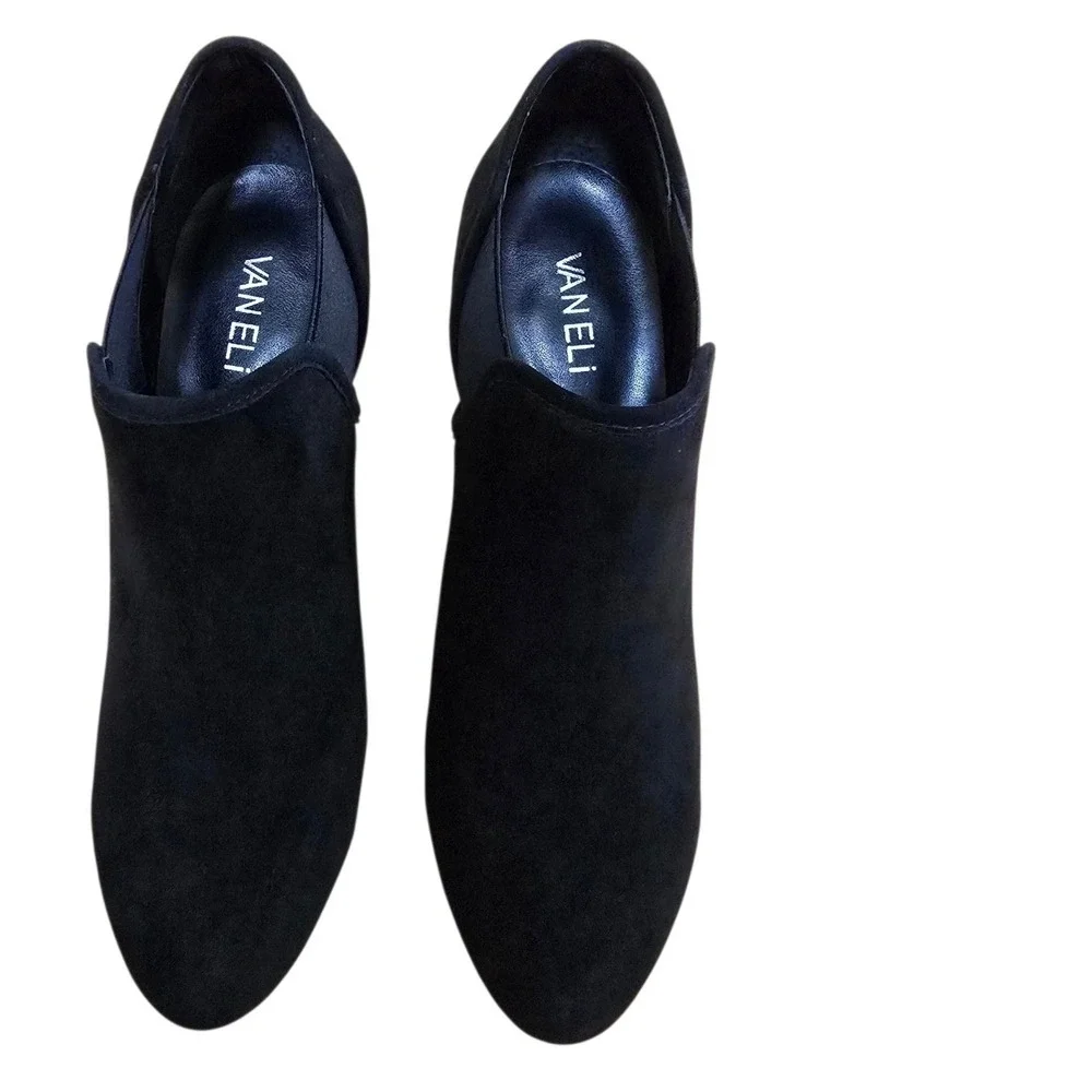 VanEli Ankle Boots Womens Size 8.5 Black Suede Block Heel Booties Slip-on NWOT